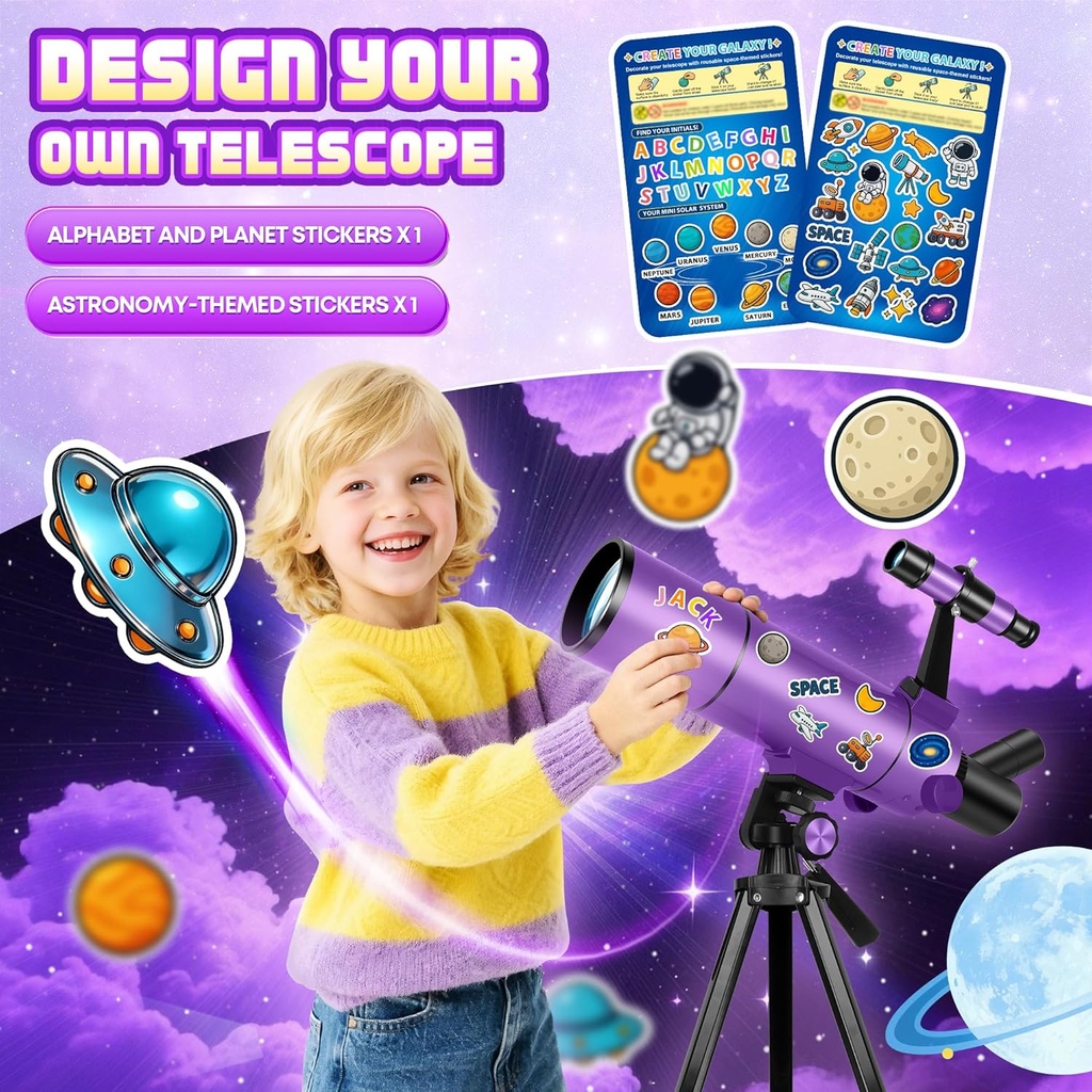 Telescopio para niños y adultos, 3.150 in de apertura, 19.685 in, telescopio astronómico profesional para adultos de alta potencia, telescopios de viaje portátiles para principiantes con trípode y adaptador, calcomanías, mochila 