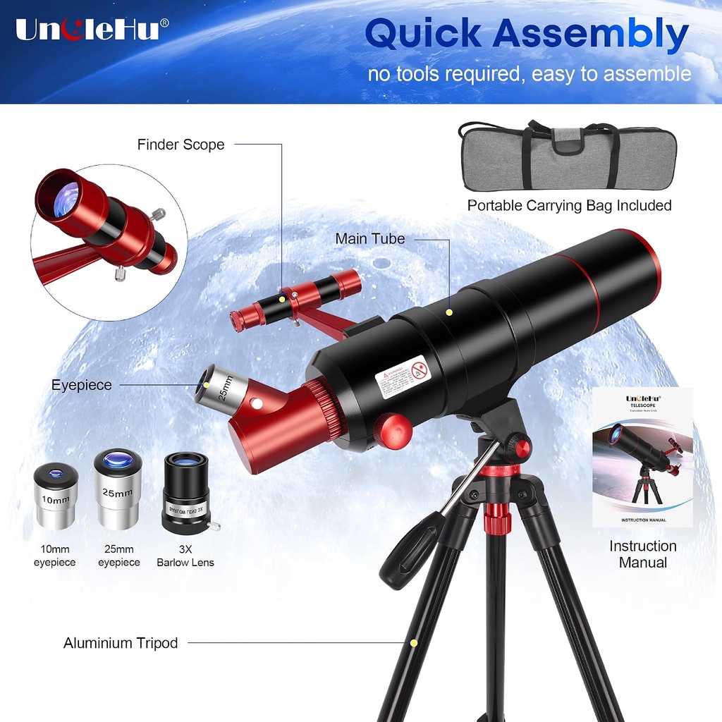 Telescopio para adultos de alta potencia, telescopio profesional de 90mm de apertura y 550mm para niños y principiantes con taburete plegable, trípode, adaptador para teléfono y bolsa de transporte 