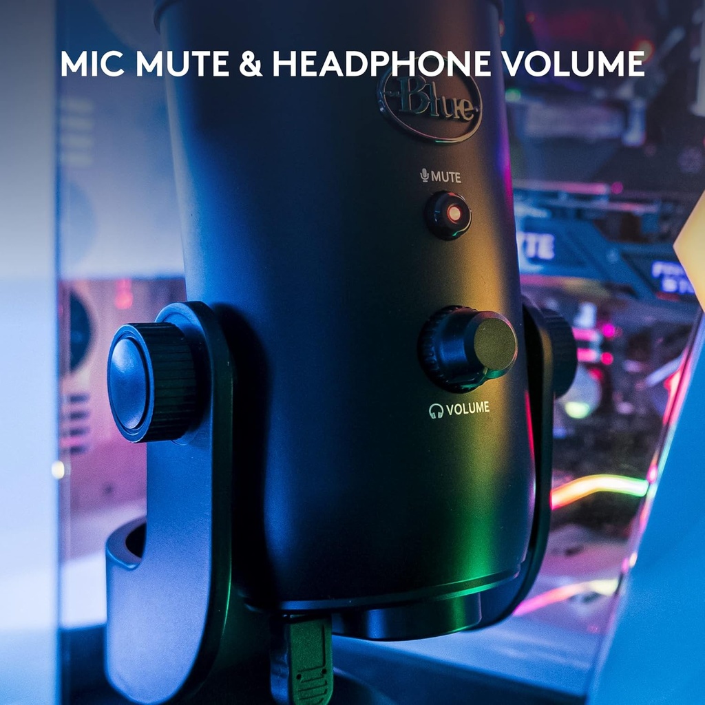Blue Yeti USB Mic para grabar y transmitir en PC y Mac, 3 cápsulas de condensador, 4 patrones de captación, salida de auriculares y control de volumen, control de ganancia de micrófono, soporte ajustable, Plug & Play - Nuevo 