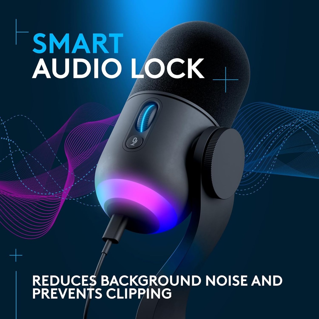 Logitech G Yeti GX - Micrófono dinámico RGB para juegos, micrófono para podcast con LIGHTSYNC, Blue VO!CE, control G HUB, USB Plug and Play - Negro 