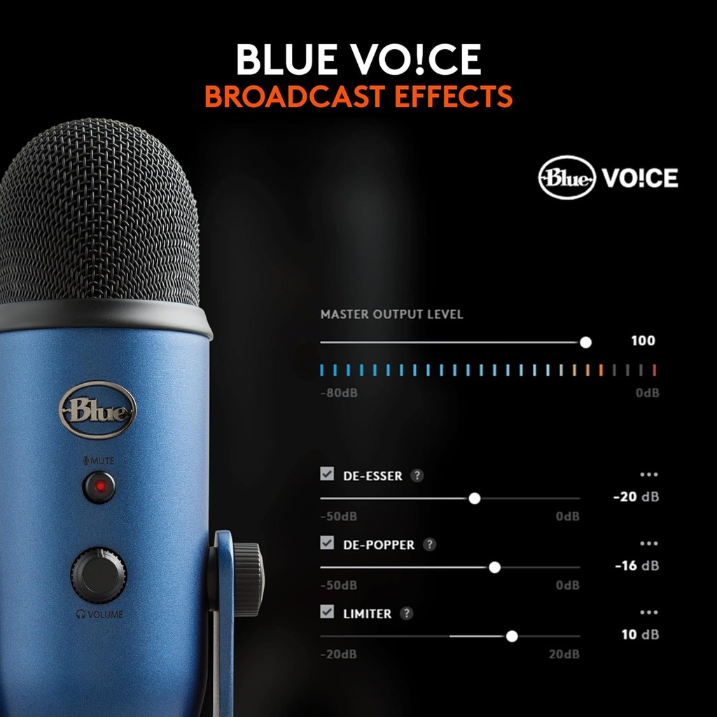 Logitech Creators Blue Yeti - Micrófono USB para juegos, transmisión, podcast, YouTube, Discord, PC, sonido de estudio, Plug & Play, azul medianoche 