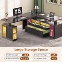 SEDETA Fluted L Shaped Executive Electric Standing Desk with 4 Drawers | 69" x 55" Height Adjustable Office Desk with Storage Shelves, Power Outlet, Sit Stand Computer Desk, Black 