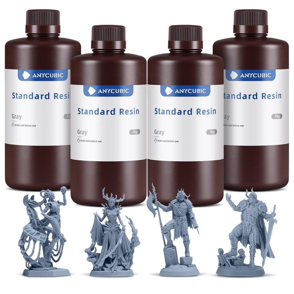 Paquete de resina para impresora 3D ANYCUBIC, resina de curado UV SLA de 405 nm con alta precisión y curado rápido y excelente fluidez para impresión 3D LCD (4 paquetes * 1 kg gris, 4 kg en total) 