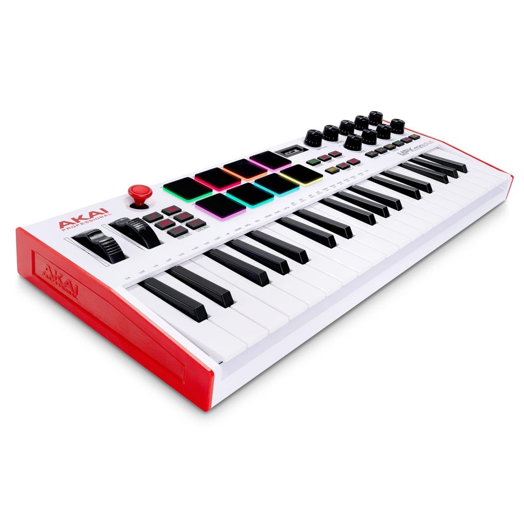 Akai Professional MPK Mini Plus - Controlador de teclado MIDI USB con 37 mini teclas, 8 almohadillas MPC, secuenciador, MIDI/CV/Gate I/O y paquete de sonido de instrumentos nativos, edición limitada blanca 
