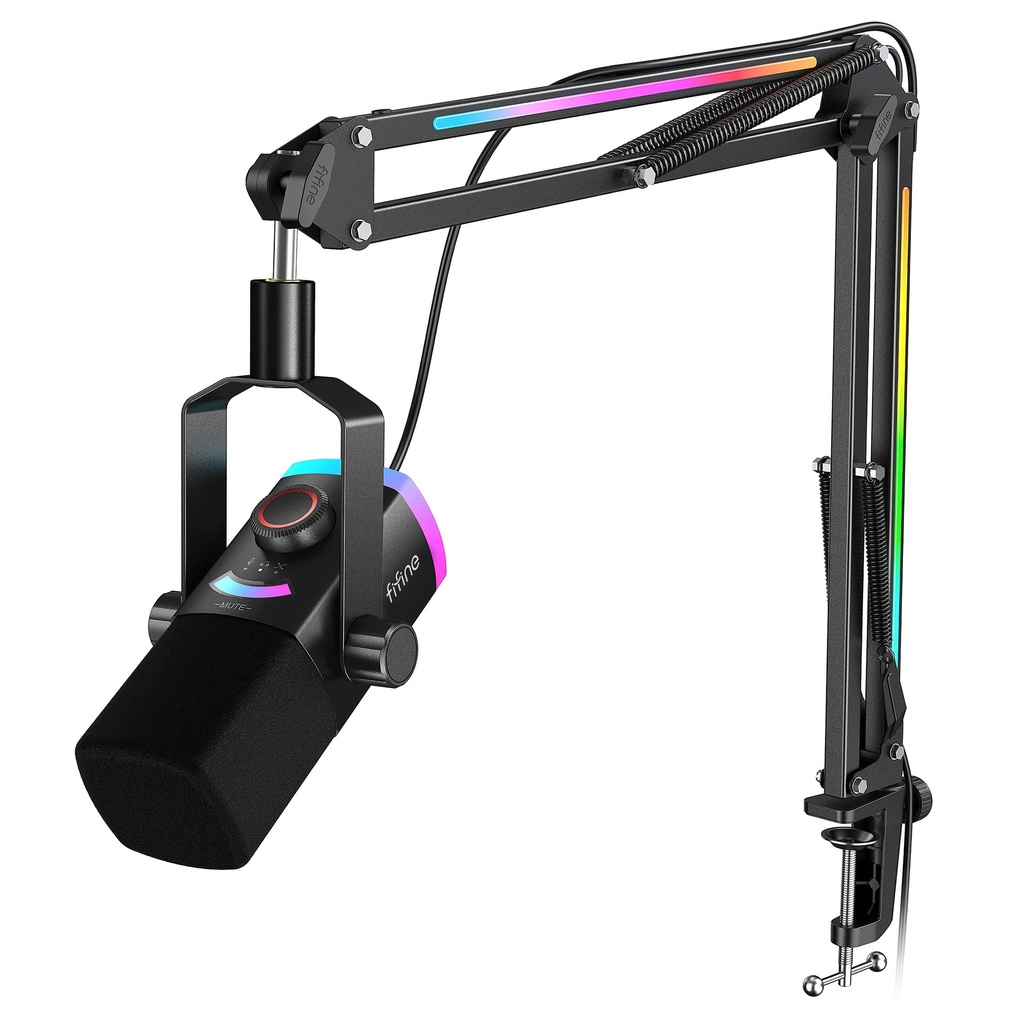 Kit de micrófono de juego FIFINE, micrófono dinámico XLR/USB para PC con brazo articulado para grabación de podcast, juego de micrófono RGB para transmisión, silencio con toque, control de mezcla AM8