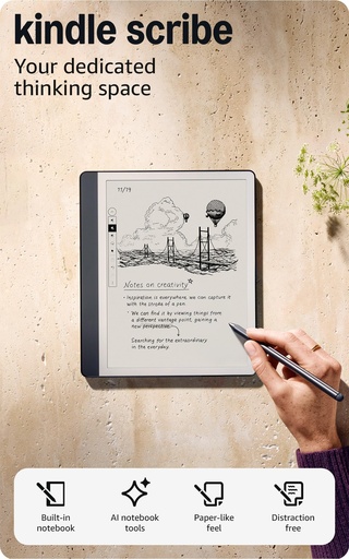 [PR-00272] Amazon Kindle Scribe (16 GB). Tus notas, documentos y libros, todo junto. Incluye resumen de cuadernos por AI. Incluye lápiz prémium. Tungsteno Visita la tienda Kindle de Amazon 