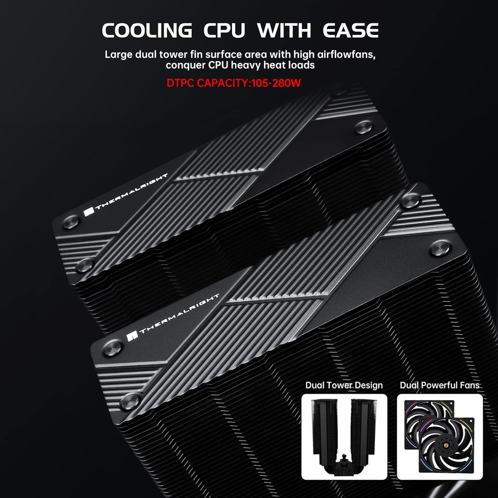 Thermalright Phantom Spirit 120 EVO - Enfriador de CPU, ventilador dual TL-K12 PWM, 7 tubos de calor de refrigeración de CPU, con velocidad de 2150 RPM, para AMD AM4 AM5/Intel