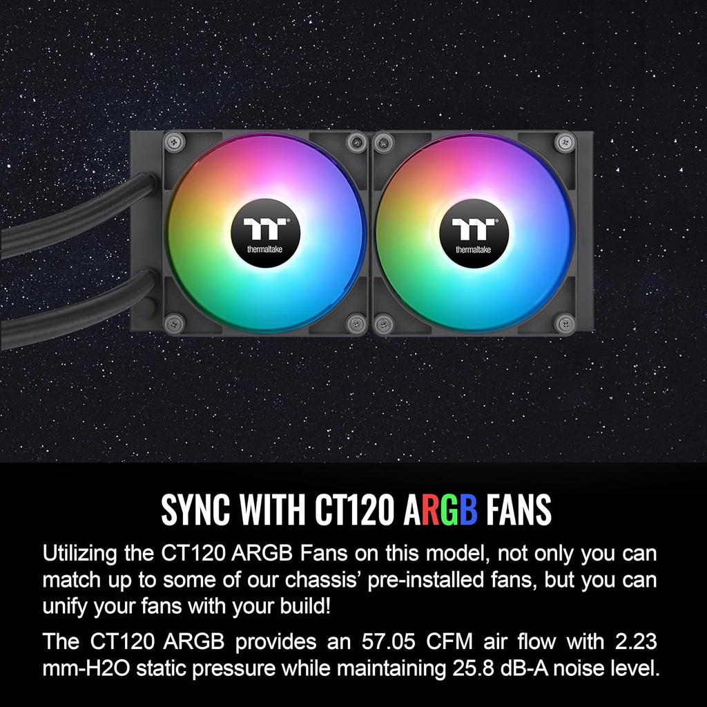 Thermaltake TH240 ARGB Sync V2 - Enfriador líquido de CPU/Enfriamiento líquido ALO/ventilador 4.724 in*2/PWM 500 ~ 2000 RPM/bloque de agua espejo/MB ARGB Sync Control, CL-W361-PL12SW-A, negro
