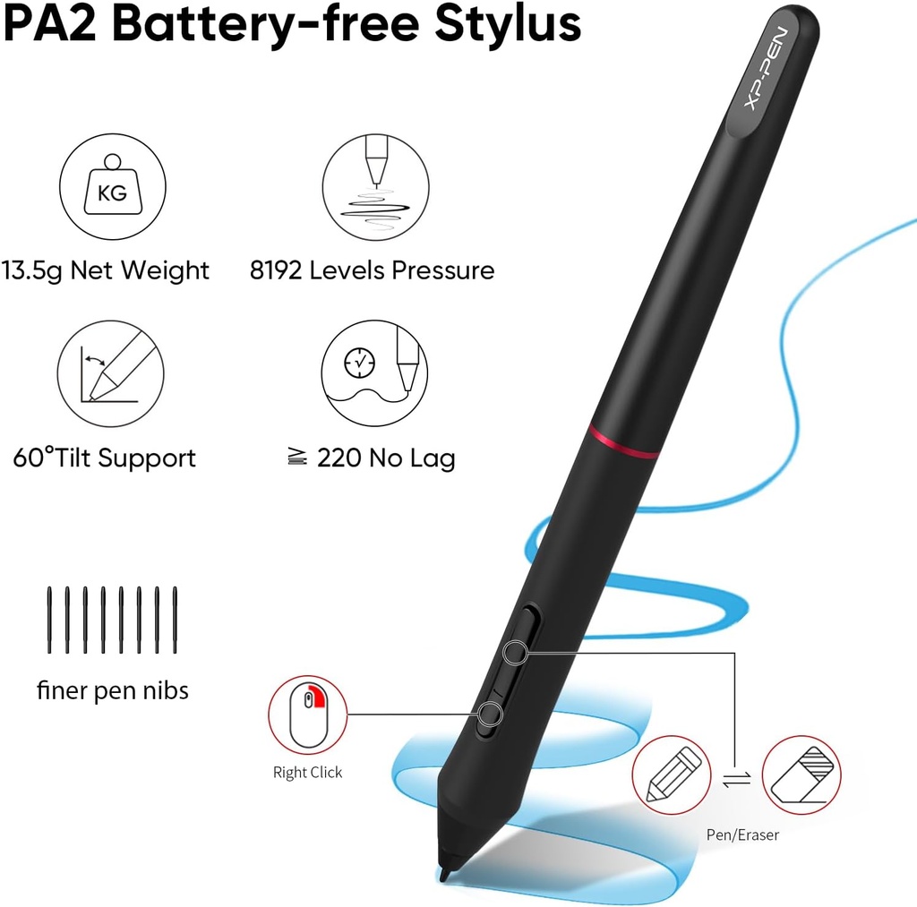 XPPen - Tableta de dibujo con pantalla totalmente laminada, monitor de dibujo gráfico Artist13.3 Pro con soporte ajustable y 8 teclas de acceso directo (8192 niveles de presión de bolígrafo, 123%