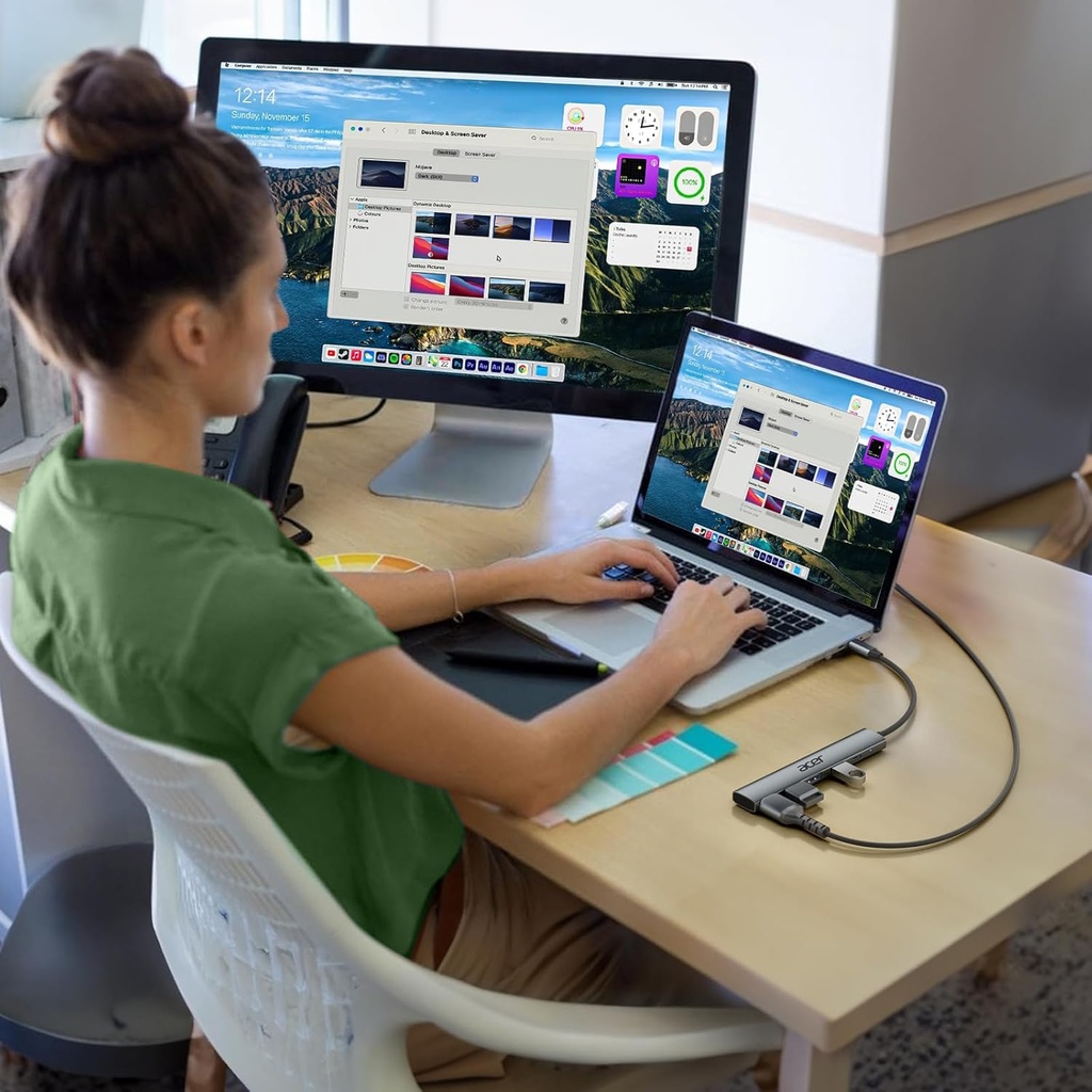 Acer Hub USB C 5 en 1 con HDMI 4K, entrega de energía de 100 W, 3 puertos de datos USB