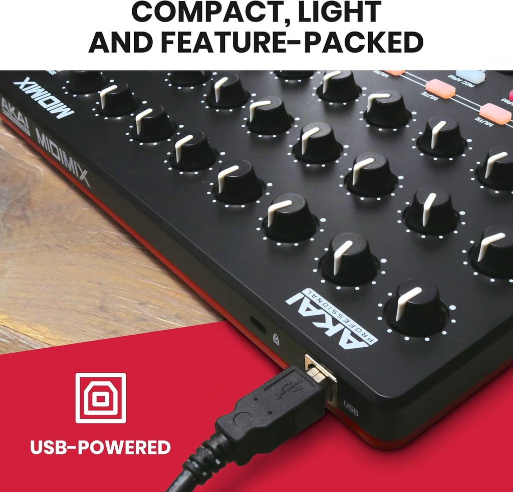 Akai Professional MIDImix consola mezcladora DAW de alto rendimiento USB (24 perillas / 16 botones / 8 reguladores de volumen)
