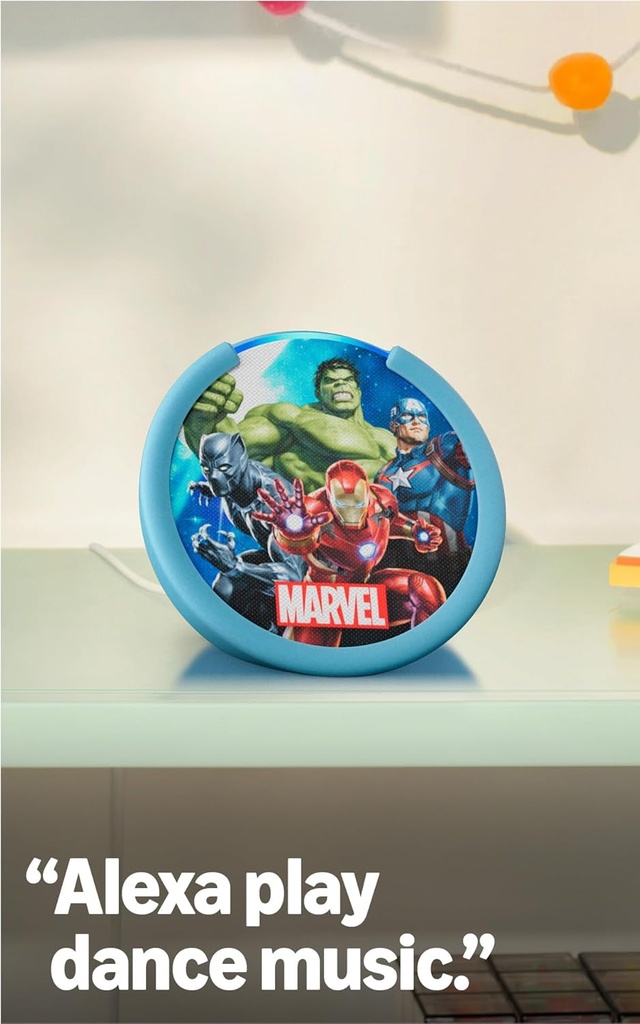 Amazon Echo Pop Kids (modelo más reciente), Creado para niños y con control parental, Avengers de Marvel