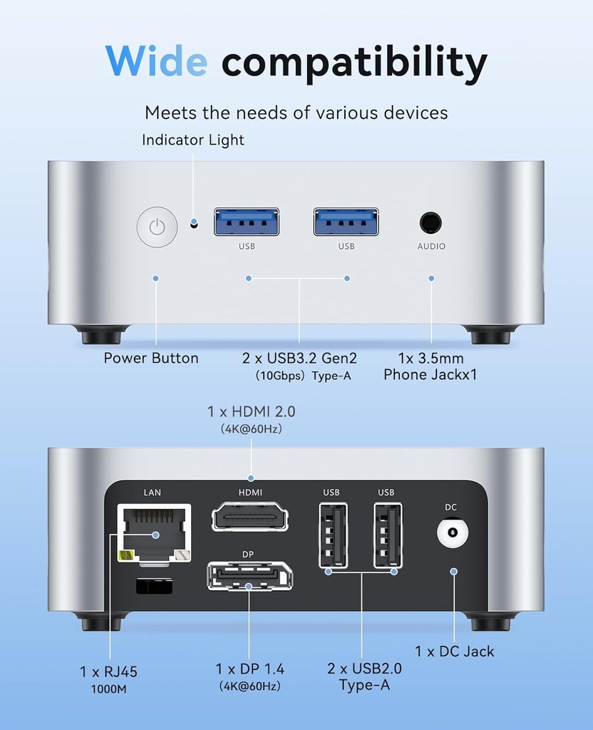 ACEMAGIC Vista Mini V1 Mini PC, 12ª generación Alder Lake-N N97 (Beat N150/N100/N95, hasta 3.6 GHz), 16 GB DDR4 RAM 512 GB SSD