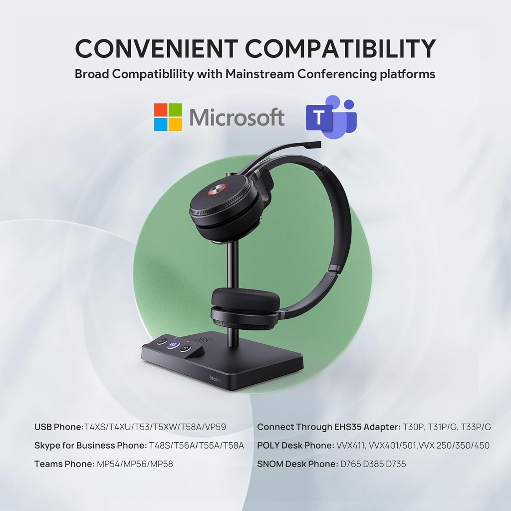 Auriculares inalámbricos duales Yealink WH62 para equipos de Microsoft, DECT con 2 micrófonos de cancelación de ruido para teléfono IP y PC,