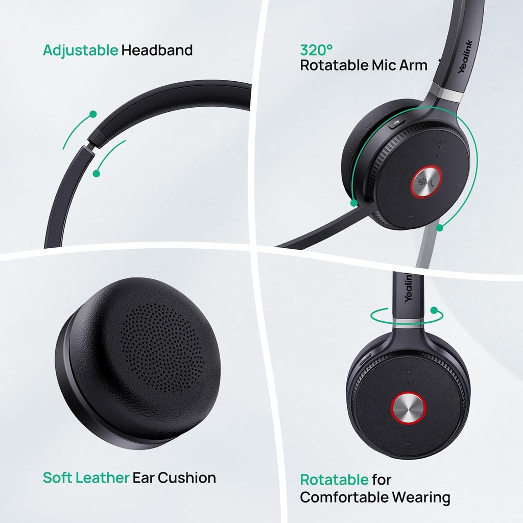 Auriculares inalámbricos duales Yealink WH62 para equipos de Microsoft, DECT con 2 micrófonos de cancelación de ruido para teléfono IP y PC,