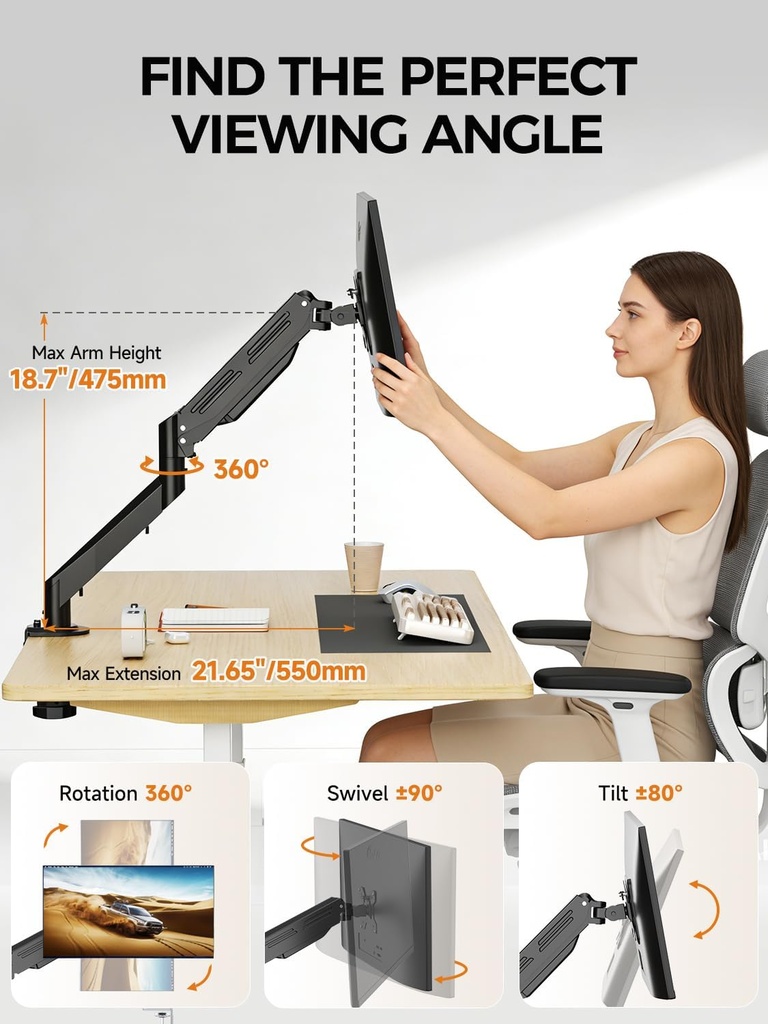 Bracwiser Soporte para monitor de 17 a 32 pulgadas con resorte de gas ajustable, soporte de hasta 22 libras