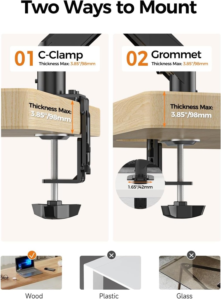 Bracwiser Soporte para monitor de 17 a 32 pulgadas con resorte de gas ajustable, soporte de hasta 22 libras