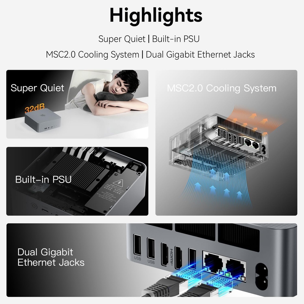 Beelink Mini PC AMD Ryzen 5 6600U, 24GB LPDDR5 500GB PCIE4.0 SSD, mini computadora con AMD Radeon 660M, Dual LAN/Dual 4K Display/USB3.2/WiFi6/BT5.2 / Hogar/Oficina/Gaming Micro PC