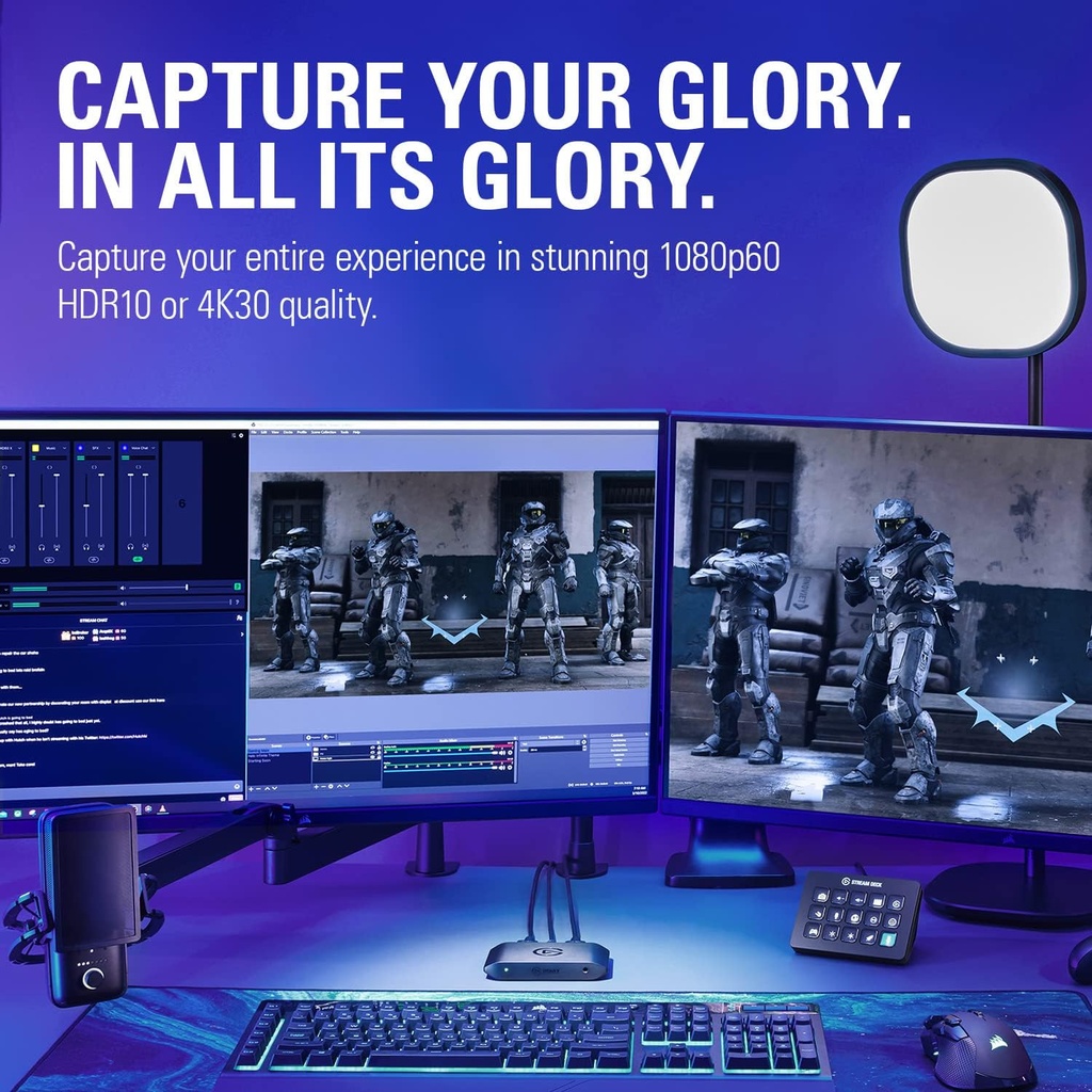 Capturadora Elgato HD60 X – Transmisión/Grabacion 1080p60 HDR10 - 4K30 - Latencia ultra baja - OBS - PS5, PS4/Pro, Xbox Series X/S, Xbox One X/S, PC y Mac.