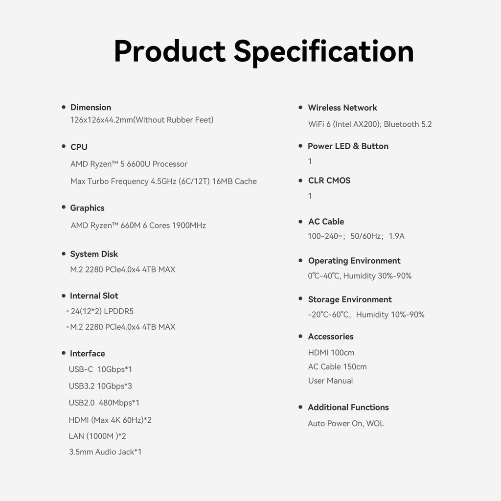 Beelink Mini PC AMD Ryzen 5 6600U, 24GB LPDDR5 500GB PCIE4.0 SSD, mini computadora con AMD Radeon 660M, Dual LAN/Dual 4K Display/USB3.2/WiFi6/BT5.2 / Hogar/Oficina/Gaming Micro PC