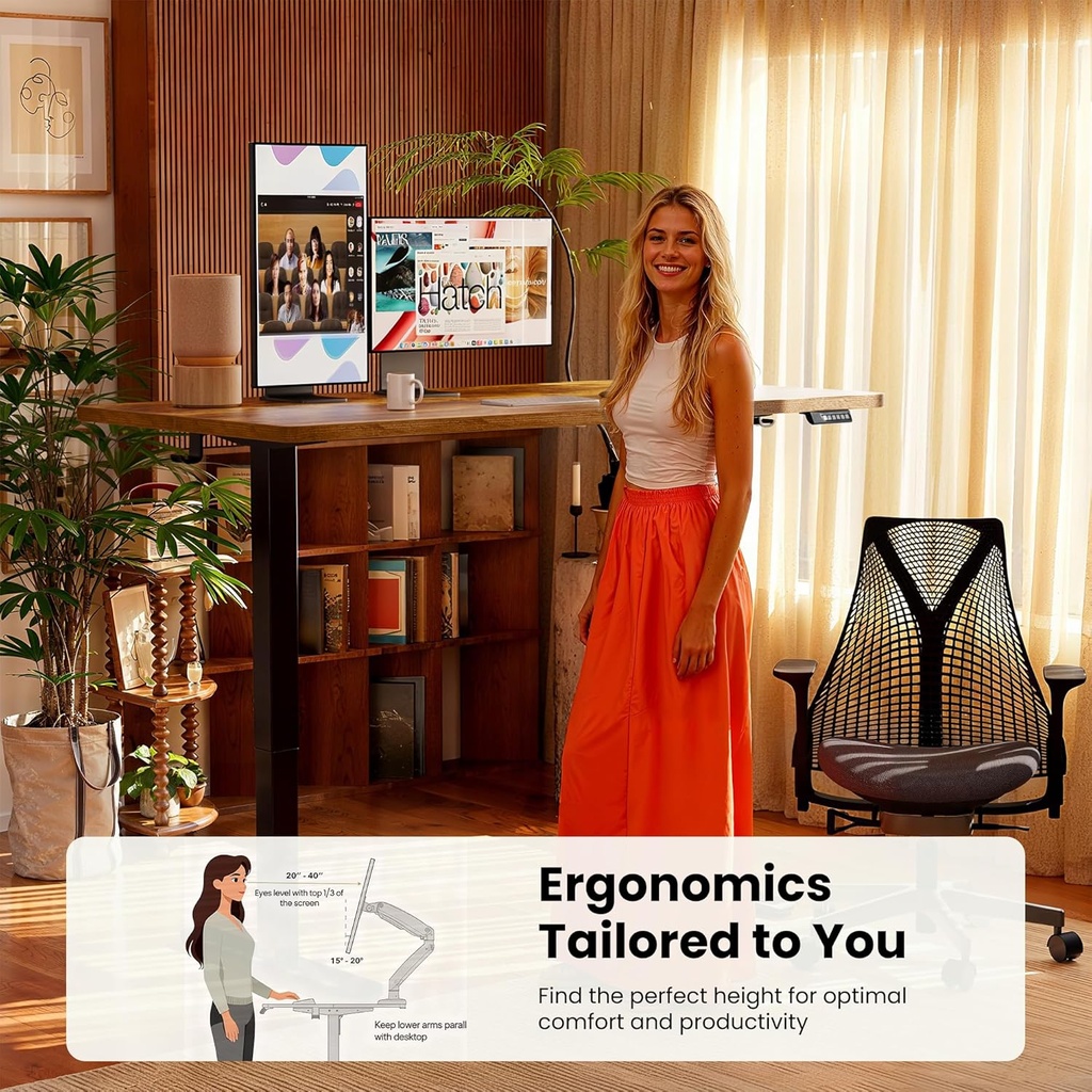 ErGear - Escritorio eléctrico - altura ajustable - 55 x 28 pulgadas (marrón vintage)