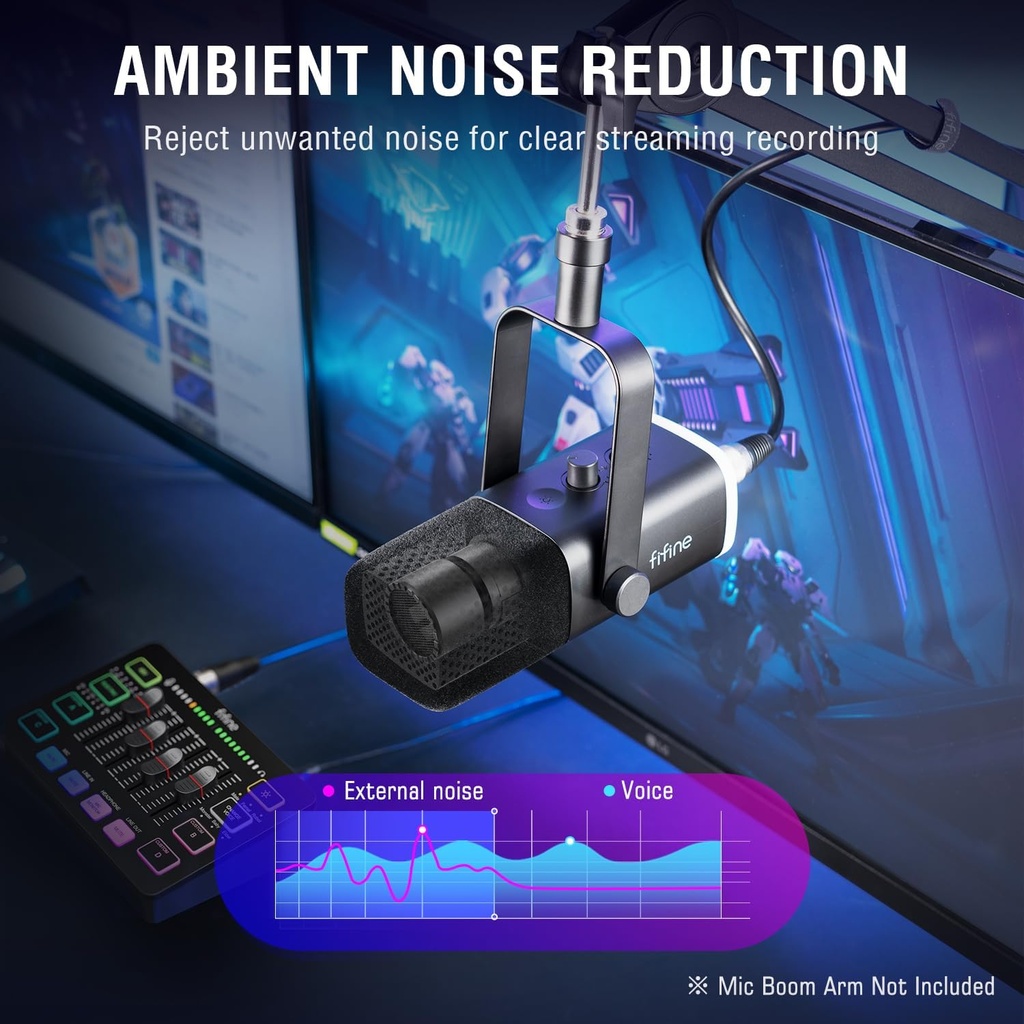 FIFINE Paquete de equipos de juego, juego de micrófono dinámico XLR/USB para juegos con mezclador de audio para grabación de podcasts, video vocal, juego de jugadores RGB con atenuador de