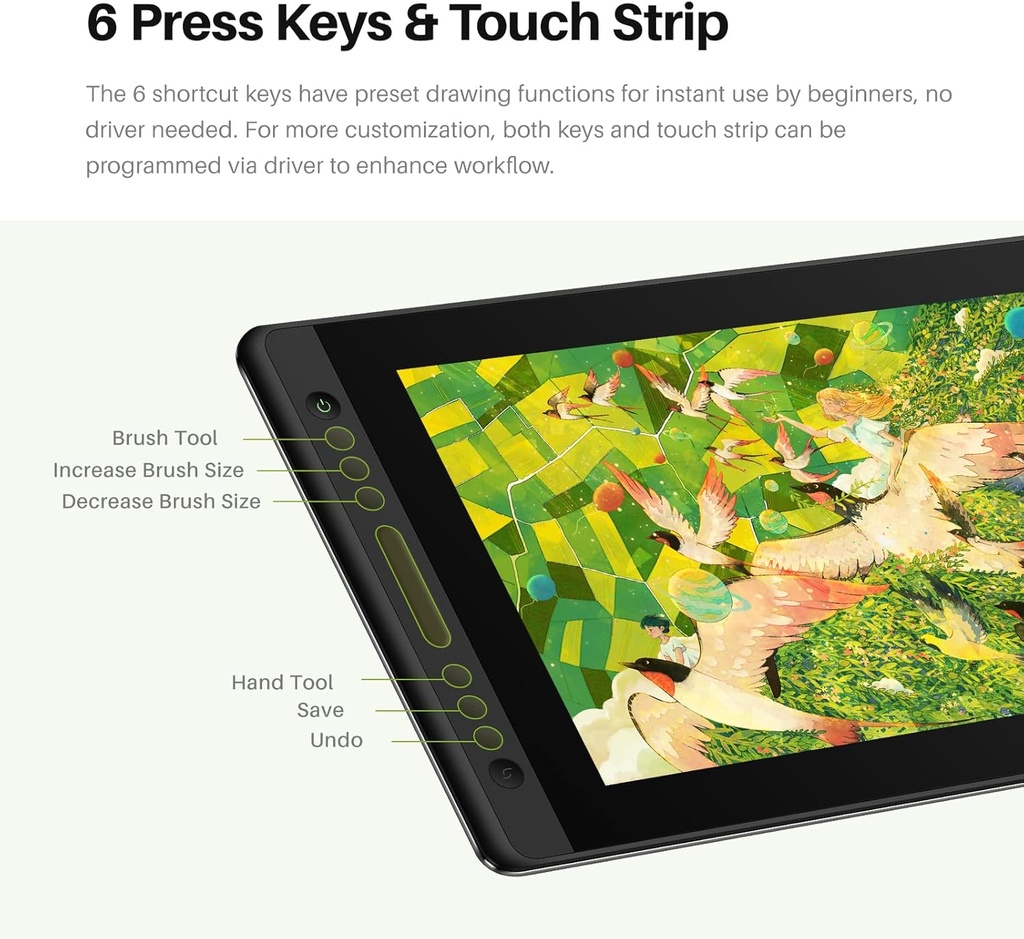 HUION Kamvas Pro 16 V2 - Tableta de dibujo con pantalla de 16384 niveles sin batería, soporte de inclinación de 0.07 oz IAF, vidrio AG completamente laminado de 15.6 pulgadas, barra táctil inteligente