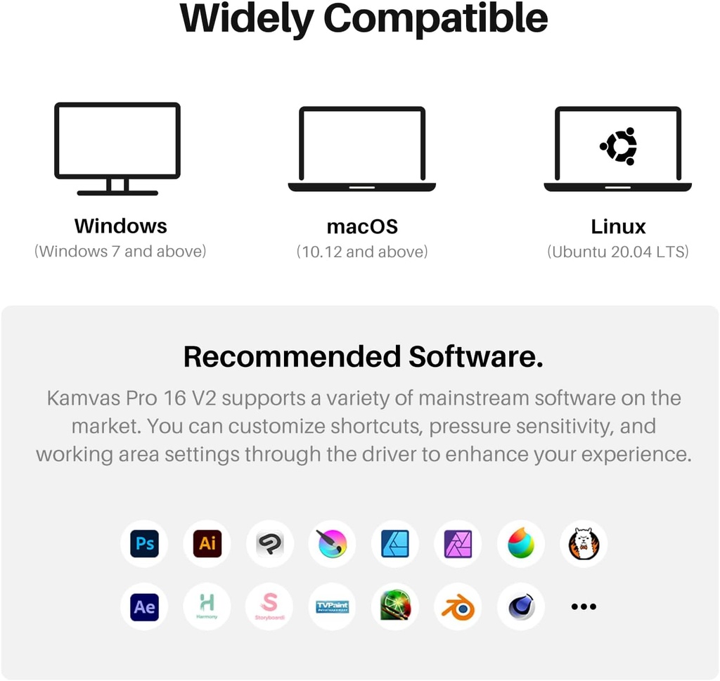 HUION Kamvas Pro 16 V2 - Tableta de dibujo con pantalla de 16384 niveles sin batería, soporte de inclinación de 0.07 oz IAF, vidrio AG completamente laminado de 15.6 pulgadas, barra táctil inteligente