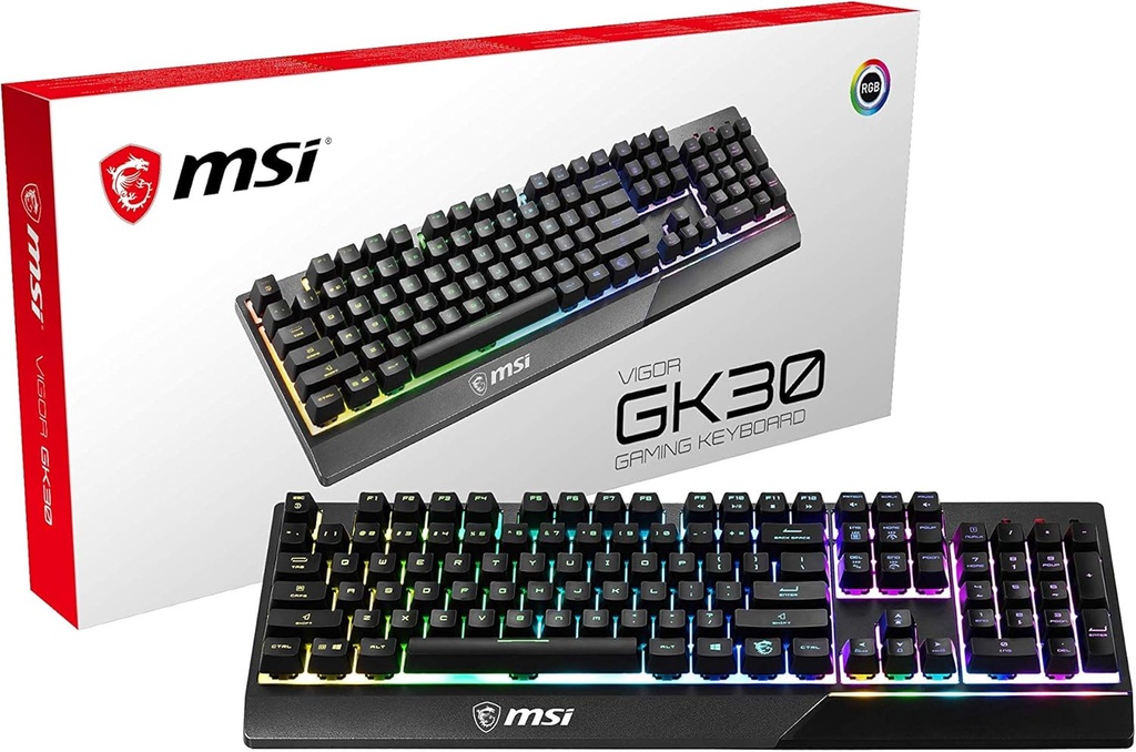 MSI Teclado para juegos con retroiluminación RGB dedicado teclas de acceso rápido anti-fantasma resistente al agua Vigor GK20