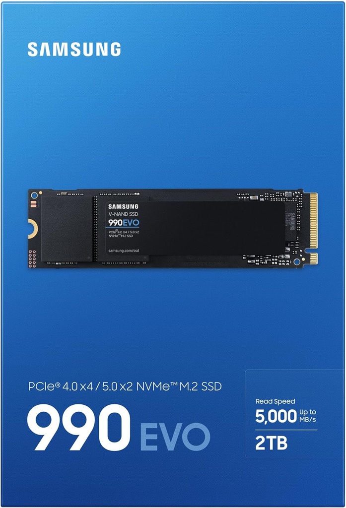 Disco SSD SAMSUNG 990 evo 2TB M.2 2280 PCIe 4.0 -  Lectura de hasta 5,000 MB/s