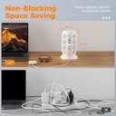 TESSAN Regleta de alimentación de torre con interruptores individuales, protector de sobretensiones con 12 tomas, 5 puertos USB (2 USB C), cable de extensión plano de 10 pies, 1250 W, estación de