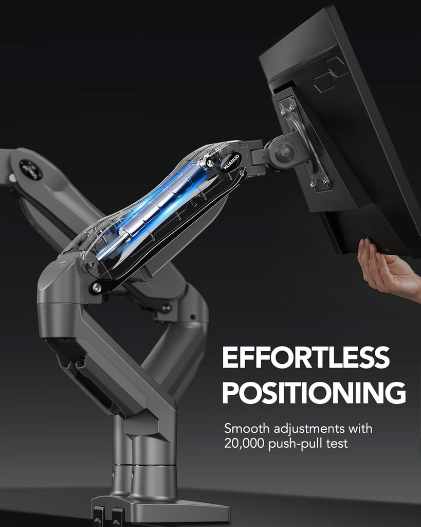 HUANUO - Soporte de escritorio para monitor doble, completamente ajustable para pantallas de computadora de 13–32", soporte VESA de movimiento completo 75x75/100x100 con abrazadera en C y base de