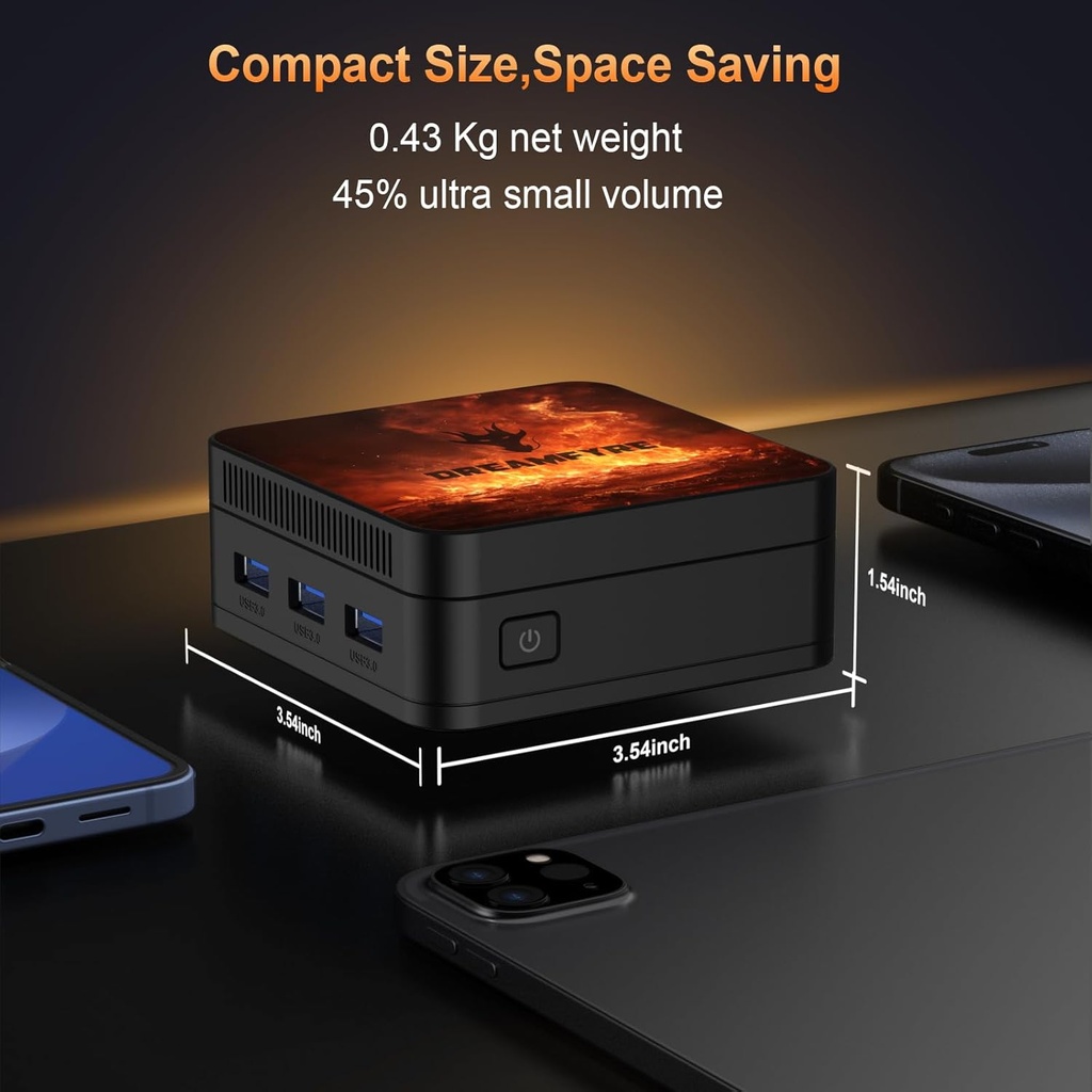 DreamFire Mini PC Alder Lake-N95 (hasta 3.4GHz) 4 núcleos 4 hilos, Minicomputadoras 8GB DDR5 256GB M.2 SSD, Mini PC con soporte Dual Lan, pantalla triple 4K/USB3.0/WiFi 5/Bluetooth 5.0/VESA/para el hogar