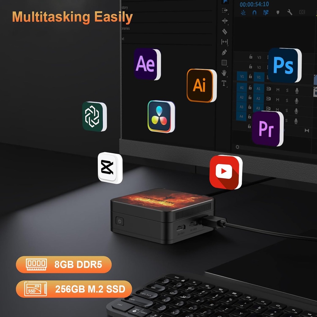 DreamFire Mini PC Alder Lake-N95 (hasta 3.4GHz) 4 núcleos 4 hilos, Minicomputadoras 8GB DDR5 256GB M.2 SSD, Mini PC con soporte Dual Lan, pantalla triple 4K/USB3.0/WiFi 5/Bluetooth 5.0/VESA/para el hogar