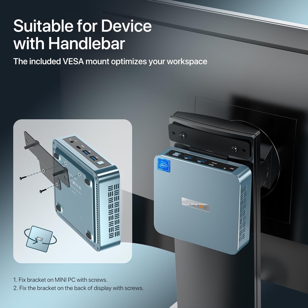 PELADN Mini PC, N97(hasta 3.4GHz), 16GB DDR4/512GB SSD, Tipo-C/Dual HDMI 4K/60Hz Triple-Display USB3.2/BT4.2/WiFi5 Mini computadoras 