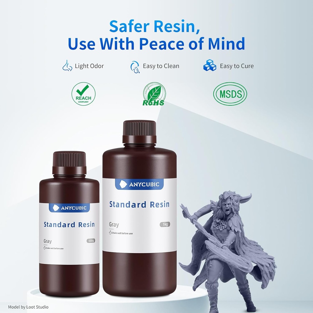 ANYCUBIC Paquete de resina para impresora 3D, resina de curado UV SLA de 405 nm con alta precisión y curado rápido y excelente fluidez para impresión LCD 3D (gris+transparente+blanco+negro, 2.2 lbs 