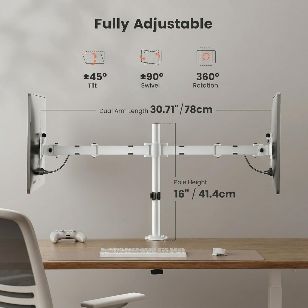 ErGear Soporte de monitor doble totalmente ajustable para 2 pantallas de hasta 32 pulgadas