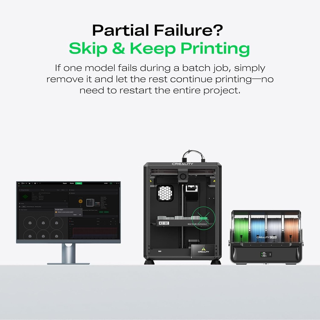 Creality Impresora 3D K2 SE, impresión de alta velocidad de 19.685 in/s, compatible con impresión 3D multicolor CFS, construcción de metal sólido, nivelación automática, extrusora de accionamiento directo, boquilla de intercambio rápido, tamaño de impresión de 220 × 215 × 9.646 in 