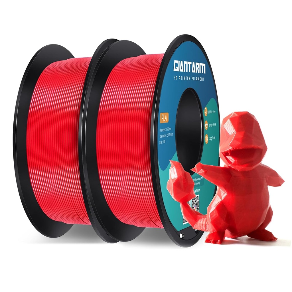 GIANTARM - Filamento para impresora 3D, 2 piezas de filamento pla rojo, carrete de 1 kg (2.2 lbs), precisión dimensional de 1.75 mm +/- 0.03 mm, filamento para impresión 3D Rojo 