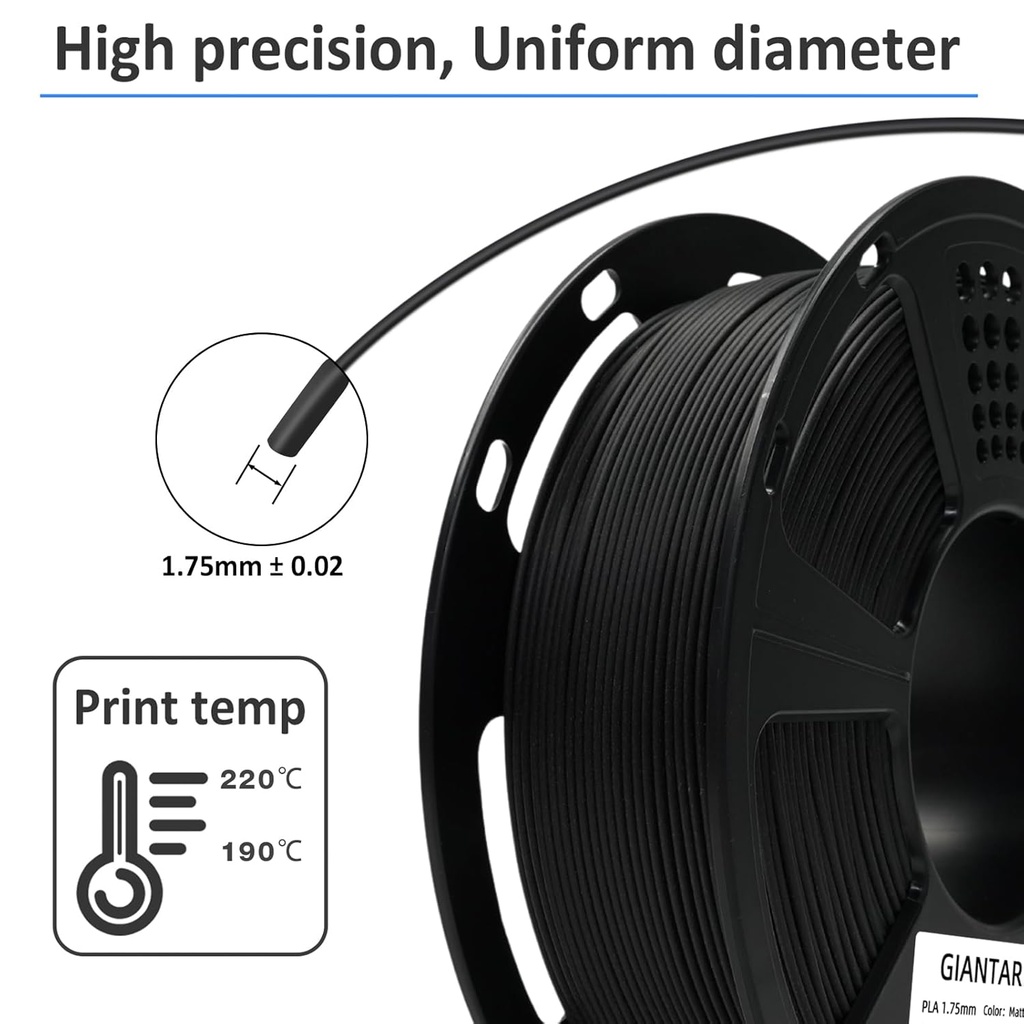 Filamento de ácido poliláctico para impresora 3D, filamento de ácido poliláctico GIANTARM de 1.75mm, precisión dimensional +/- 0.02mm, carrete de 2.2 lbs, embalaje al vacío, apto para la mayoría de impresoras 3D, negro oscuro 