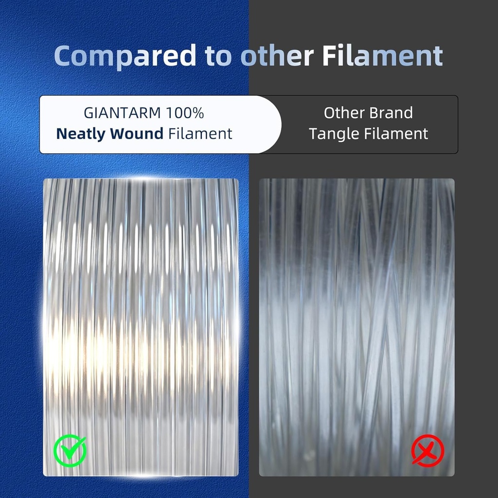 GIANTARM Filamento de ácido poliláctico transparente, carrete de 1.75mm de PLA transparente de 1kg (2.2lbs), filamento para impresora 3D con embalaje al vacío color Pla 