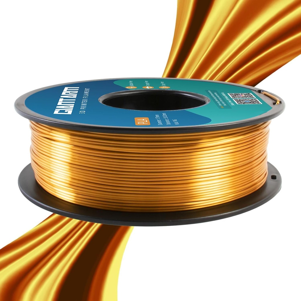 GIANTARM Filamento para impresora 3D, filamento PLA de seda dorada, carrete de 1Kg (2.2lbs), precisión dimensional de 1.75mm +/- 0.03mm, filamento para impresión 3D Color oro 