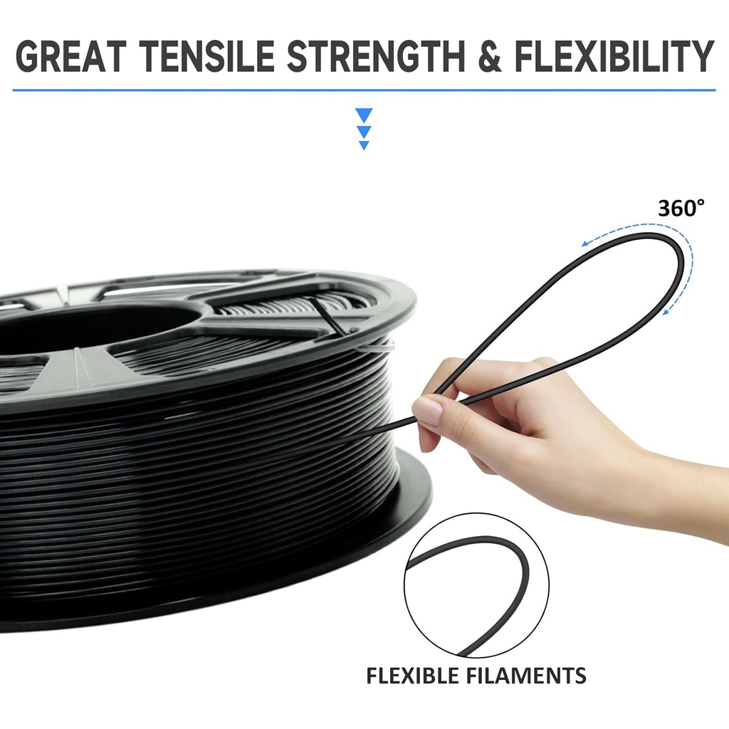 GIANTARM Filamento PLA para impresora 3D de 2.2 lbs, filamento mejorado de dureza color seda negra brillante de 1.75mm con precisión dimensional de +/-0.03mm, embalaje al vacío, 1080 pies por rollo, para la mayoría de impresoras 3D FDM 
