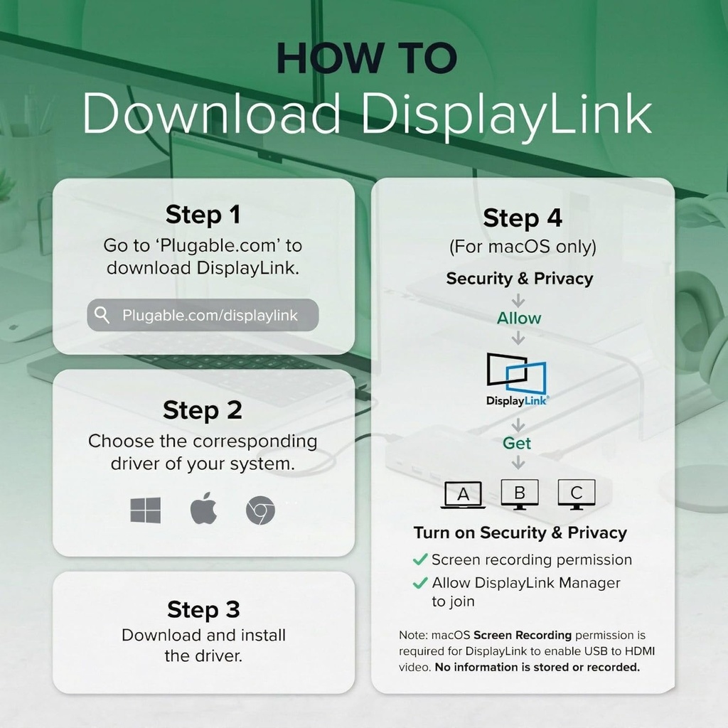 Estación de acoplamiento Plugable USB C para portátil, monitor dual 4K 60Hz para Apple Mac M1/M2/M3/M4/M5, 2X HDMI o DisplayPort para MacBook, Dock de carga de 100W DisplayLink, se requiere 