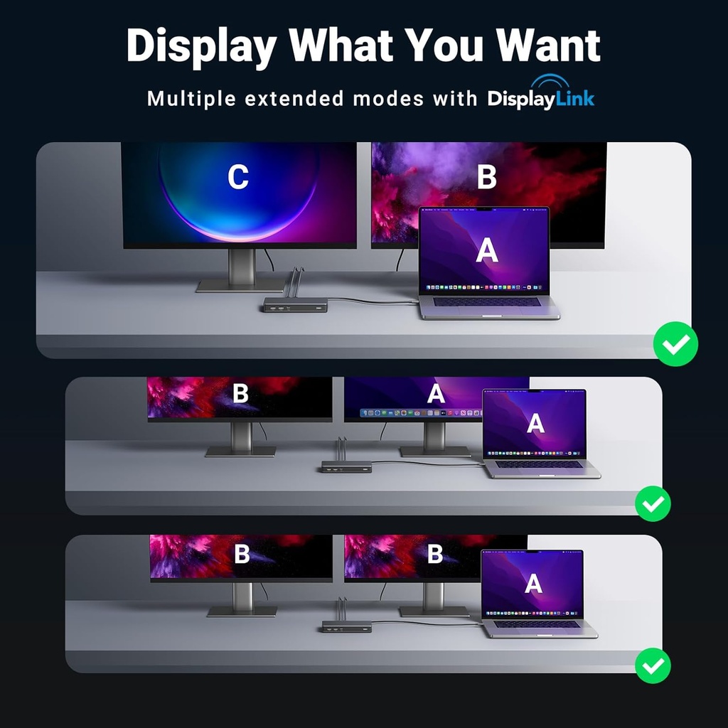 UGREEN Estación de acoplamiento USB C, DisplayLink 9 en 1, Revodok Pro 209, base de monitor dual 4K a 60hz para MacBook y Windows con 2 DP y 2 HDMI, puertos de datos USB C y USB-A de 10 Gbps, 100 W PD 