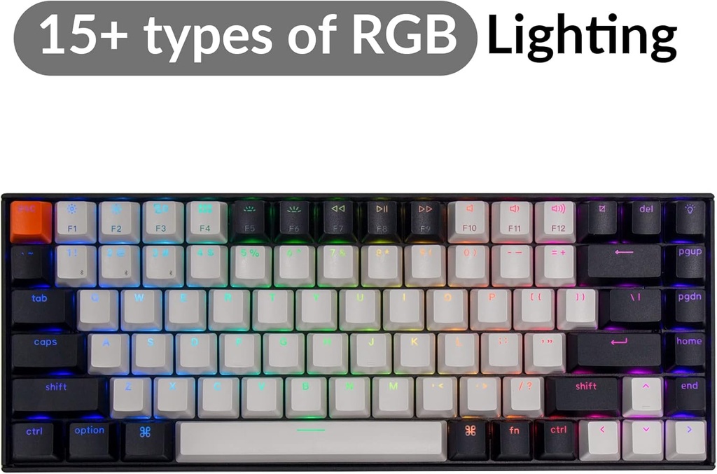 Keychron K2 75% Layout Teclado mecánico inalámbrico con cable USB Bluetooth con interruptor Gateron G Pro, teclas de doble disparo, teclado de computadora con retroiluminación RGB de 84 teclas para 