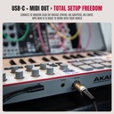 Akai Professional MPK Mini IV USB-C MIDI Controlador de teclado para principiantes y productores - Almohadillas de batería MPC, perillas de 360°, ruedas de tono y mod, software de lecciones y producción de música con más de 1000 sonidos, gris 