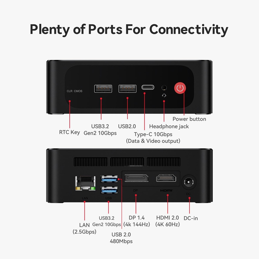 Beelink Mini PC SER5 MAX, AMD Ryzen 7 6800H (6 nm, 8C/16T) hasta 4.7 GHz, mini computadora de 32 GB LPDDR5 RAM 1 TB M.2 PCIe 4.0 SSD, Micro PC 4K @60Hz Triple Display/WiFi6/BT5.2/2.5Gbps/HTPC/W-11 Pro 