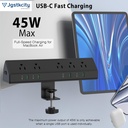 Jgstkcity Regleta de alimentación con abrazadera de escritorio, estación de carga rápida de 45 W, 4 USB-C, 4 USB-A, protector de sobretensiones de montaje en escritorio, cable de extensión de 1875 W 