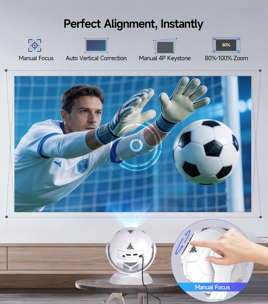 Magcubic Mini proyector con temática de fútbol 2026, proyector portátil con WiFi 6 y Bluetooth 5.4, soporte 4K, Keystone automático, rotación de 180°, proyector inteligente Android 14 para cine
